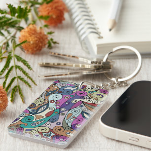 Hand And Digitally Painted Pattern Art 8 Keychain