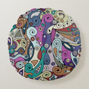 Hand And Digitally Painted Pattern Art 8 Round Pillow