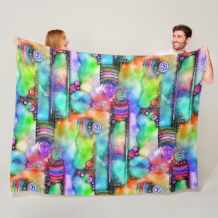Hand And Digitally Painted seamless Pattern 64 Fleece Blanket