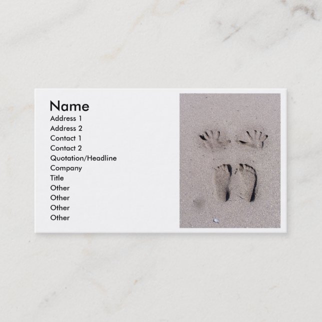 Hand and Feet prints in Florida beach sand Business Card (Front)