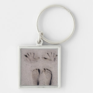 Hand and Feet prints in Florida beach sand Keychain