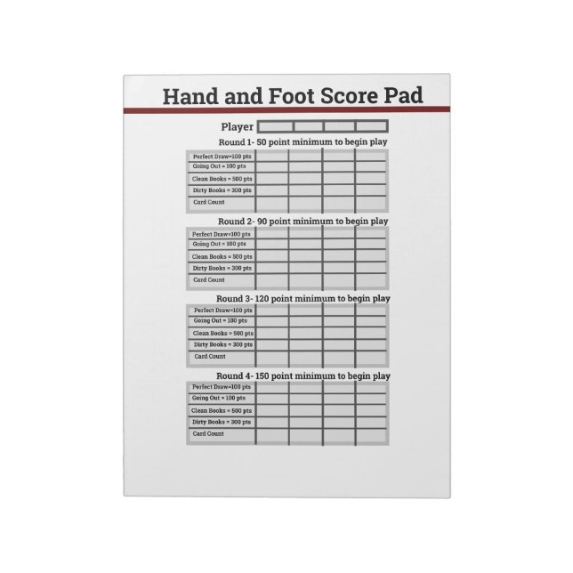 Hand and Foot Card Game Score Pad (Rotated)