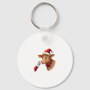 Hand Boop Christmas Highland Cow Santa Clause Farm Keychain