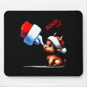 Hand Boop Christmas Highland Cow Santa Farmer Anim Mouse Pad