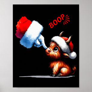 Hand Boop Christmas Highland Cow Santa Farmer Anim Poster