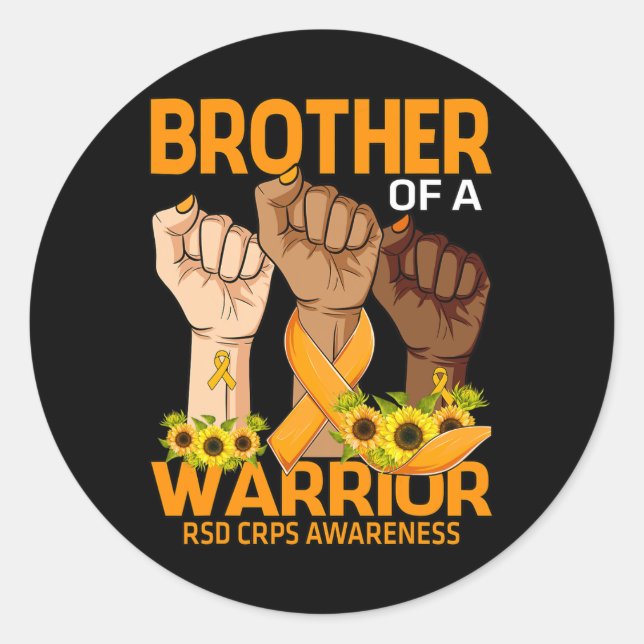 Hand Brother Of A Warrior RSD CRPS Awareness Sunfl Classic Round Sticker (Front)