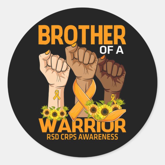 Hand Brother Of A Warrior Rsd Crps Awareness Sunfl Classic Round Sticker (Front)