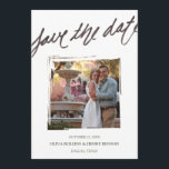 Hand Brush Lettering | Save the Date Photo Card<br><div class="desc">A classically minimal save the date balances a painted photo effect and brushed hand lettering to give an artistic touch to this sophisticated and modern photo save the date card. A water colour octagon pattern adds a modern touch to the card back.</div>