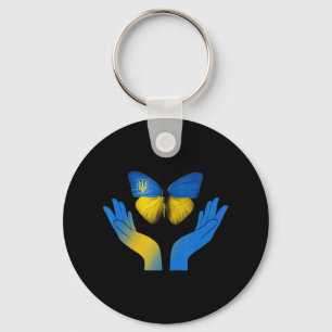 Hand Butterfly Ukraine Ukrainian Flag Stand With U Keychain