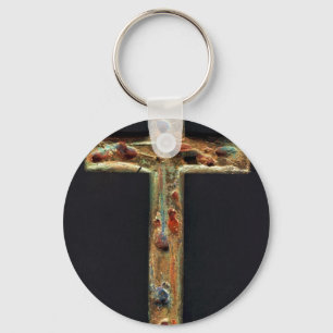 Hand Carved Gold Cross Keychain