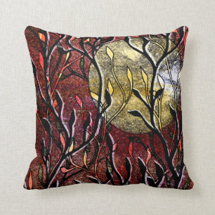 Hand Carved Leaves in Burgundy Throw Pillow