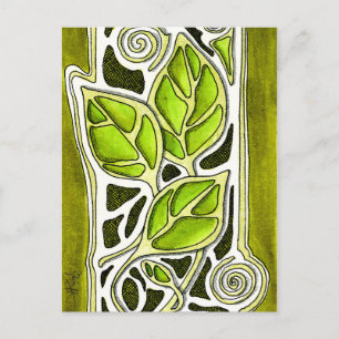 Hand Carved Leaves in Green Postcard
