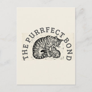 Hand-Carved Linocut Cat Mom & Kitten - Motherhood  Postcard