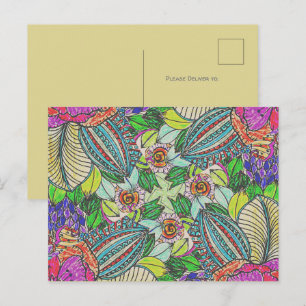 Hand-Coloured Funky Cactus Flowers Postcard