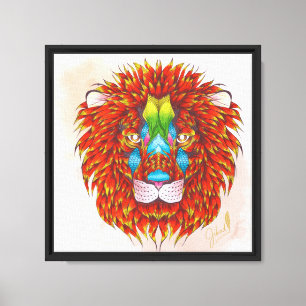 Hand-Coloured Lion  Wildlife Art in Coloured Penci Canvas Print