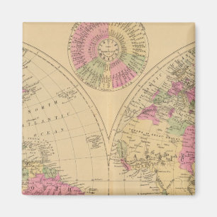 Hand coloured lithographed map of the World Magnet