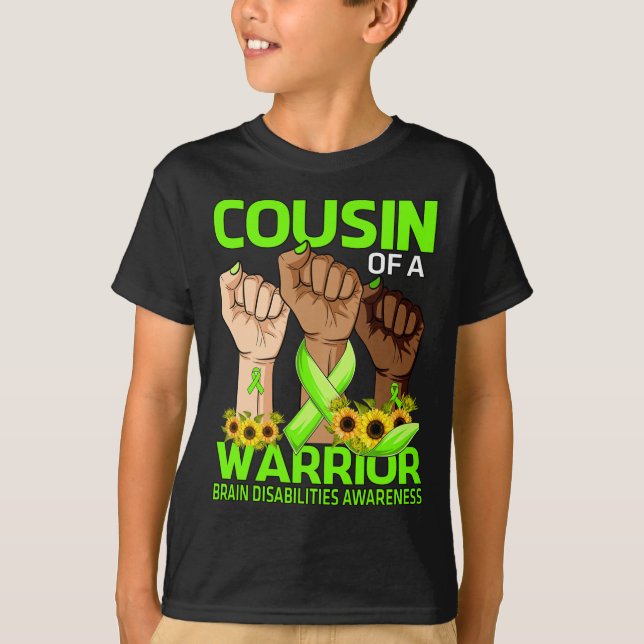 Hand Cousin Of A Warrior Brain Disabilities Awaren T-Shirt (Front)