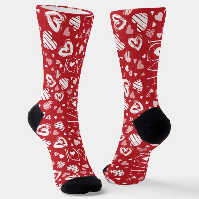 Hand-Crafted Valentines pattern typography hearts Socks (Angled)