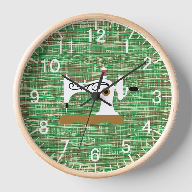 Hand crafting room Sewing machine Green Burlap Clock (Front)