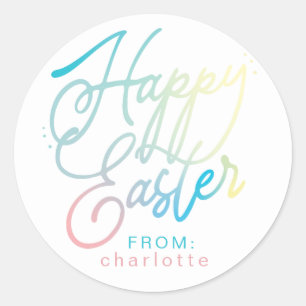 Hand-created Happy Easter gradient script Classic Round Sticker