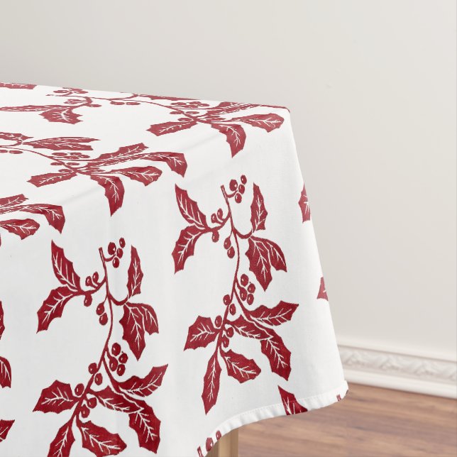 Hand-created Holly Linocut Christmas artwork  Tablecloth (In Situ)