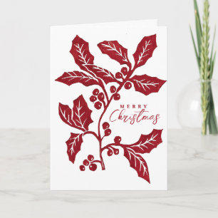 Hand-Created linocut holly artwork Christmas Card