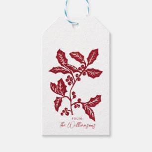 Hand-created linocut holly Christmas/holiday  Gift Tags