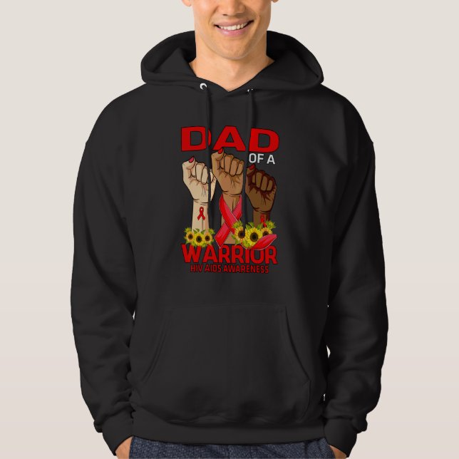 Hand Dad Of A Warrior Hiv Aids Awareness Sunflower Hoodie (Front)