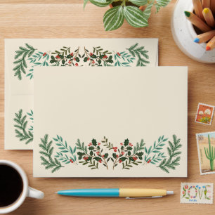 HAND DELIVER Christmas Festive Watercolor Flora Envelope
