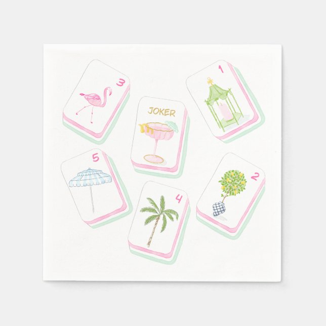 Hand-Designed Palm Beach Mahjong Party Napkin (Front)