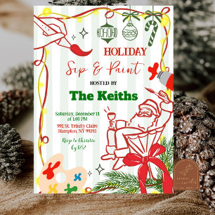 Hand Doodle Christmas Holiday Paint and Sip Invit Invitation