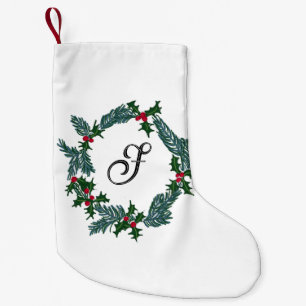 Hand-draw Christmas wreath, customizable initial Small Christmas Stocking