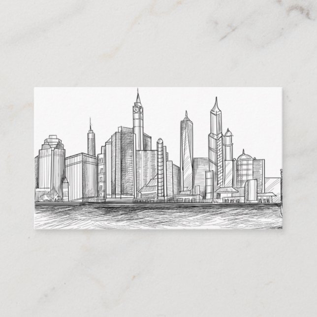 Hand draw city skyline sketch business card (Front)