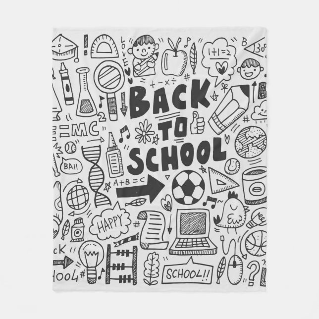 hand draw doodle school element fleece blanket (Front)