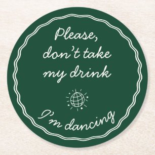 Hand Draw Emerald Green Handwritting Round Paper Coaster