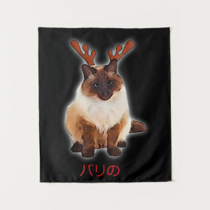 Hand Draw Funny Balinese Cat Japan Gift Dad Mom Tapestry