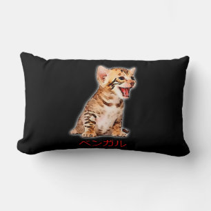 Hand Draw Funny Bengal Cat Japan Gift Dad Mom Bro Lumbar Pillow