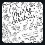 Hand Draw Merry Christmas  Square Sticker<br><div class="desc">Merry Christmas - Hand drawn holiday sticker Bring a touch of charm and warmth to the holiday season with this whimsical Christmas collection! Each design is filled with a cozy holiday spirit, making it a heartfelt choice for family, friends, or anyone who loves a fun, creative touch. Send a smile...</div>