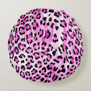 hand draw pink color seamless leopard pattern / il round pillow