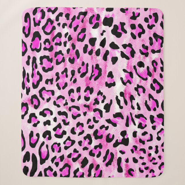 hand draw pink colour seamless leopard pattern / i sherpa blanket (Front)