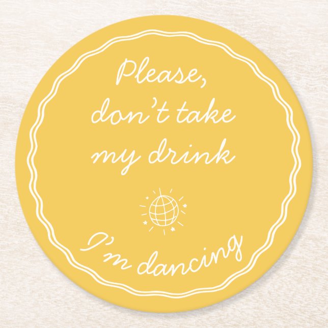 Hand Draw Retro Yellow Handwritting Wedding Round Paper Coaster (Front)