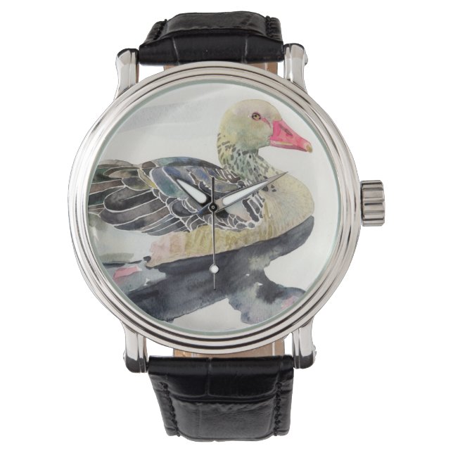 Hand Draw Watercolor Bird, Duck Watch (Front)
