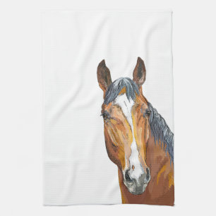 Hand drawing bay horse apron kitchen towel