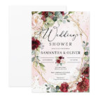 Hand drawing burgundy floral gold wedding shower