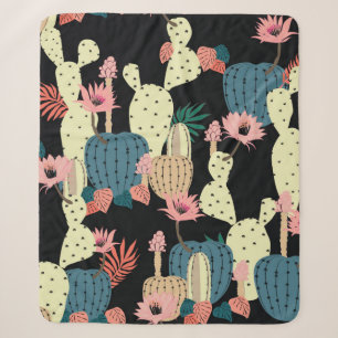 Hand drawing Cactus Plant and flowers Seamless Pat Sherpa Blanket
