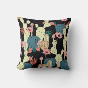Hand drawing Cactus Plant and flowers Seamless Pat Throw Pillow