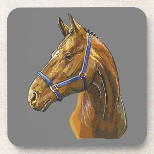 Hand drawing chestnut horse bandana coaster