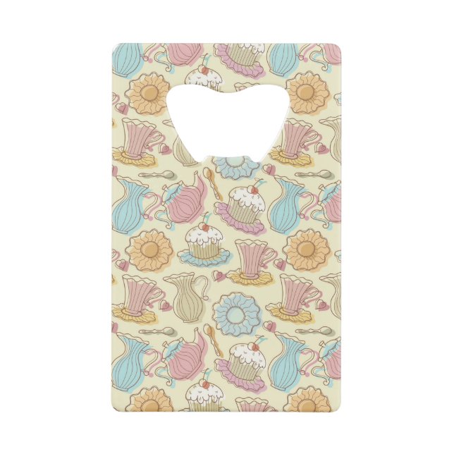 Hand Drawing Dishes Silhouettes Credit Card Bottle Opener (Front)