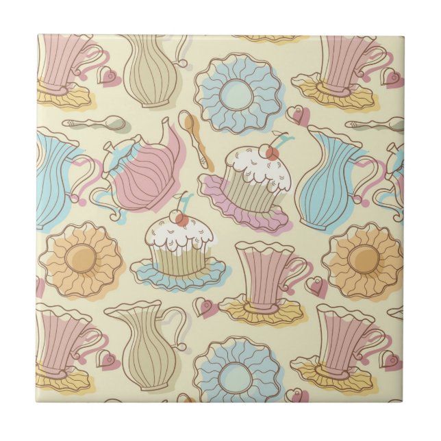 Hand Drawing Dishes Silhouettes Tile (Front)