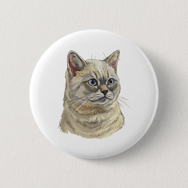 Hand drawing funny British cat 2 Inch Round Button (Front)